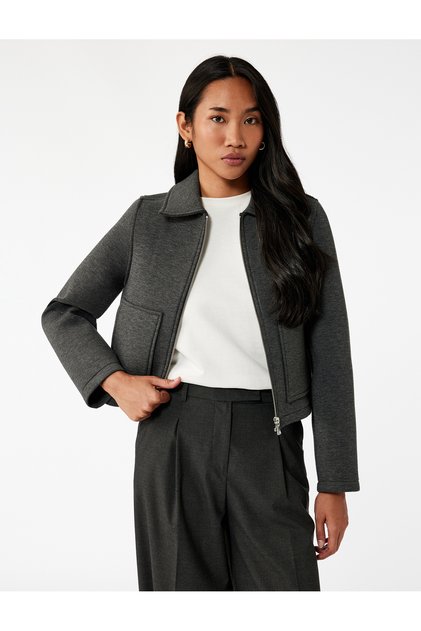 Scuba Fabric Long Sleeve Zippered Crop Sports Jacket