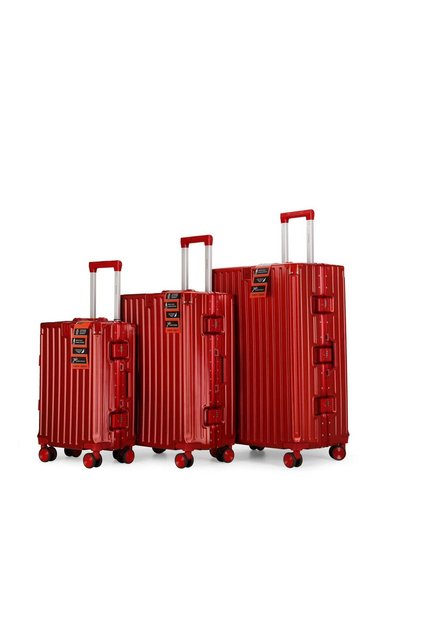 High-End Travel Suitcase Aluminum Alloy Luggage with Four Universal Wheels - Red Set