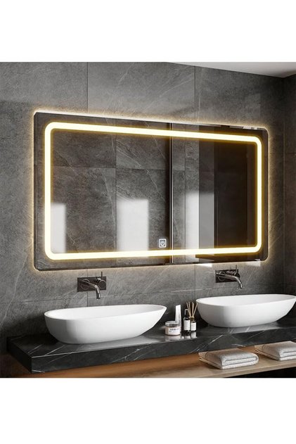 Multifunctional Horizontal Smart Mirror Frameless LED Light Sensor Touch Defog Time Temp 60x80cm