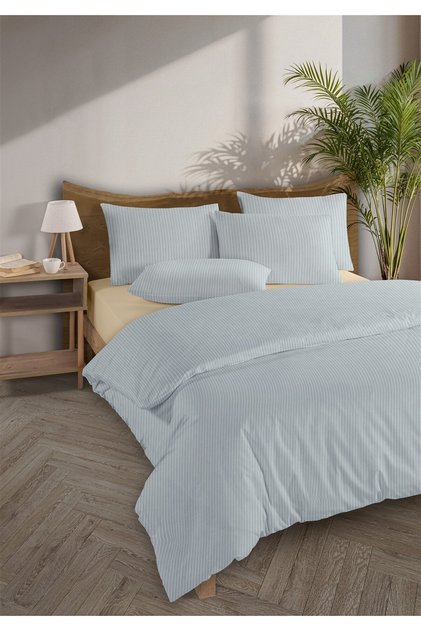 Chic 100% Cotton Ranforce Akay Light Blue Yarn-Dyed Duvet Cover Set Double Size - 200X220 cm