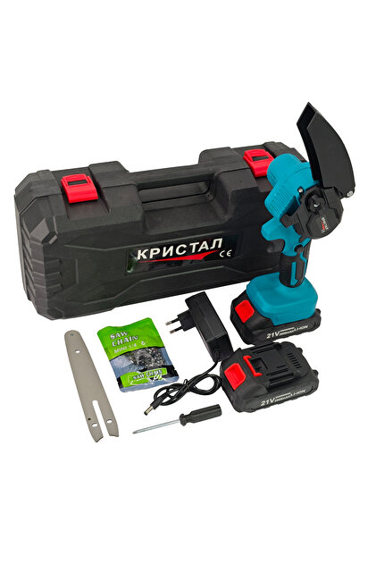 Mini drujbă DDT-CRISTAL, cu 2 baterii 21 V, 2000 mAh, lamă + lanț 6", model nou