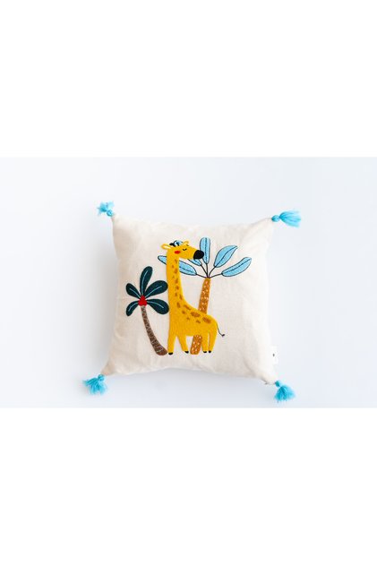 Handcrafted Giraffe Pattern Punch Children's Throw Pillow – Buldan Weaving (43X43 cm)