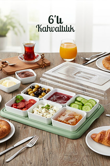 KAHRI キッチンセット GRİMOR Life 6 Lı Sert Plastik Tepsili Kahvaltılık Seti - Kare