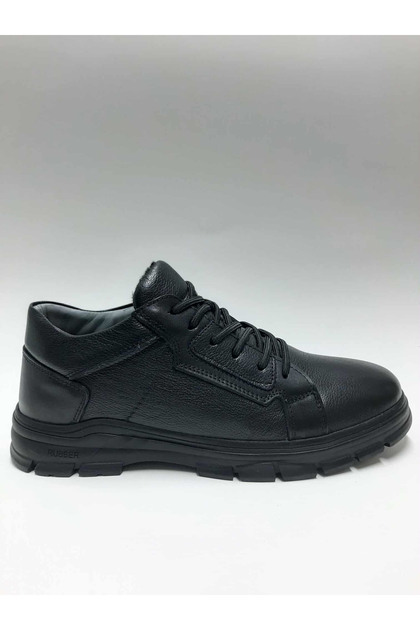 Genuine Leather Lace-Up Daily Black Flexible Rubber Sole with Fur Inside Winter Men's Shoes