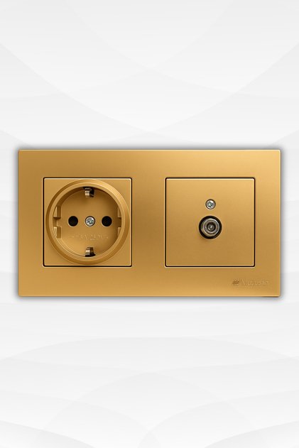 Mutlusan Rita Antique Gold ◆ Double Grounded Socket Set ◆ Tv Socket Wall Panel