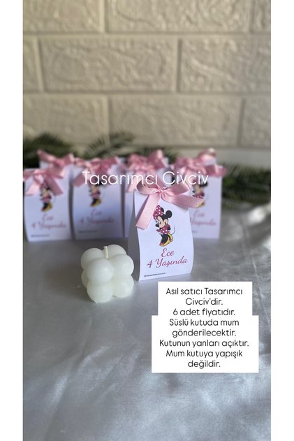 Minnie Mouse pembe mum hediyelik, doğum günü bebek hediyeliği 6 adet