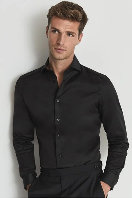Men's White 100% Cotton Satin Non-iron Ironing Casual Pocketless Modern Fit Shirt