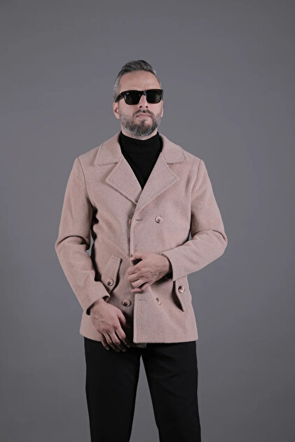 Patterned Double-Breasted Men's Cashmere Coat