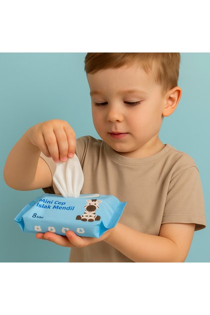 ✨Mini Cep Sevimli Hayvan Figürlü Islak Mendil (1 mini paket, 8 yapraklı )😍