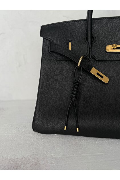 Hakiki Deri Handmade Siyah Düğüm Çanta Charmı/Anahtarlık