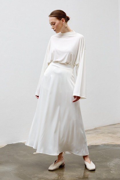 White Satin A-Line Long Viena Skirt