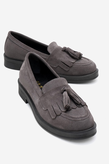 MİLINA Pantofi de damă din piele naturală cu ciucuri din piele de căprioară afumată