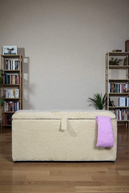 Dikdörtgen Sandıklı Puf – Yumuşacık Doku Teddy Kumaş Makyaj Masa Pufu Bench