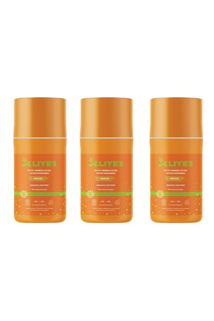 Set of 3 Organic 50 Spf Mineral Filtered Tinted Sunscreen Cream - Medium Ecocert Cosmos