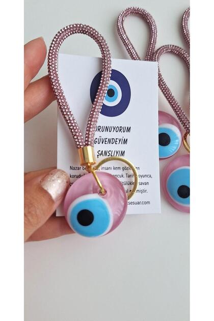 Luxury Gift Original Real Glass and Zircon Stone Keychain - Bag Ornament - Candy Pink - 12 cm