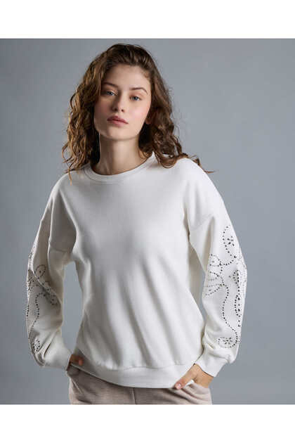 Studded Sweatshirt with Crew Neck and Long Sleeves