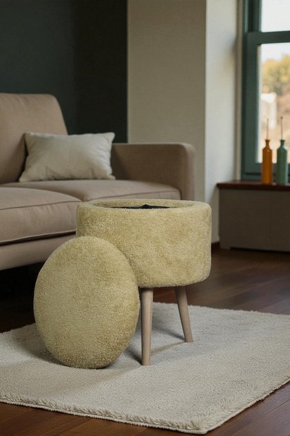 Mantar Sandıklı Puf – Yumuşacık Doku Teddy Kumaş Makyaj Masa Pufu Bench