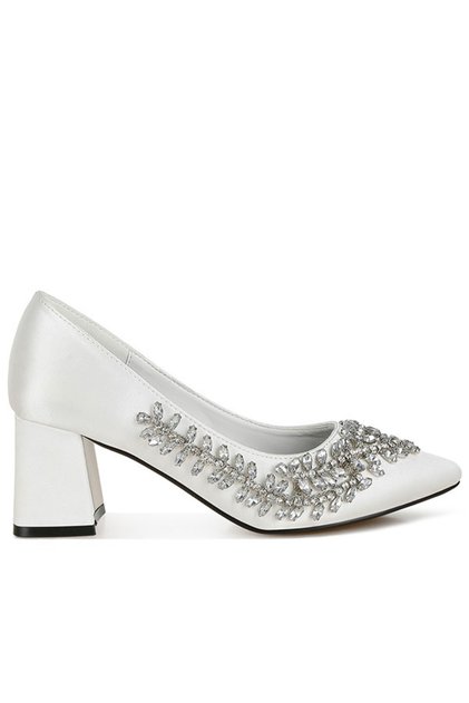Women Satin Diamante Embellished Pumps in White