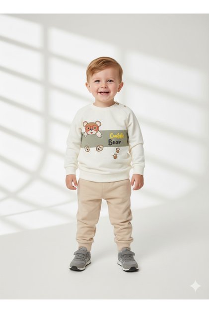 Unisex Kids Transitional Crew Neck Sweatshirt Tracksuit Bottom-Top Set