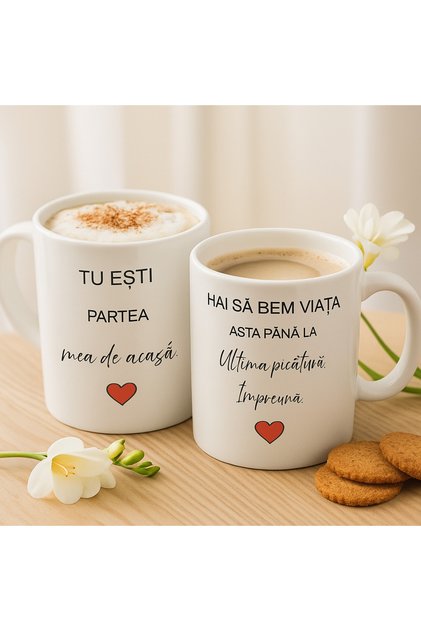 Set Căni Cuplu – Model „Partea Mea de Acasă” – Cadou Îndrăgostiți, Tipo-Art
