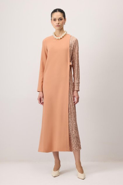Contrast Sequin Crepe Dress