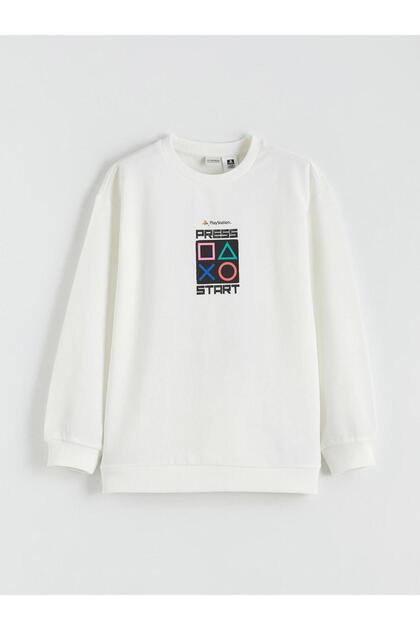 Ecru Playstation Printed Boys' Thick Sweatshirt