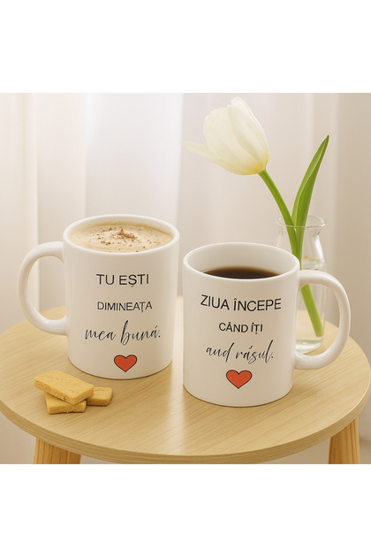Set Căni „Tu Ești Dimineața Mea Bună” – Cadou Romantic pentru Iubit/Iubită, Tipo-Art