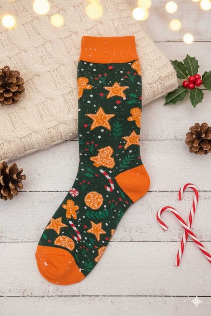 Unisex Christmas Socks Cotton Orange