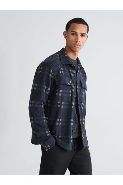 Regular Fit Long Sleeve Plaid Men's Shirt Jacket