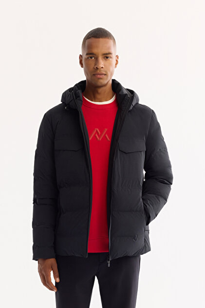 WAAC7点セットです。 Avva Erkek Siyah Kapüşonlu %100 Kaz Tüyü Su İtici Rüzgar Geçirmez