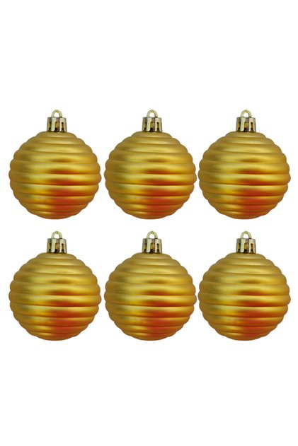 Matte Gold Thick Striped Christmas Tree Ornament Ball 6 Pieces 6 Cm