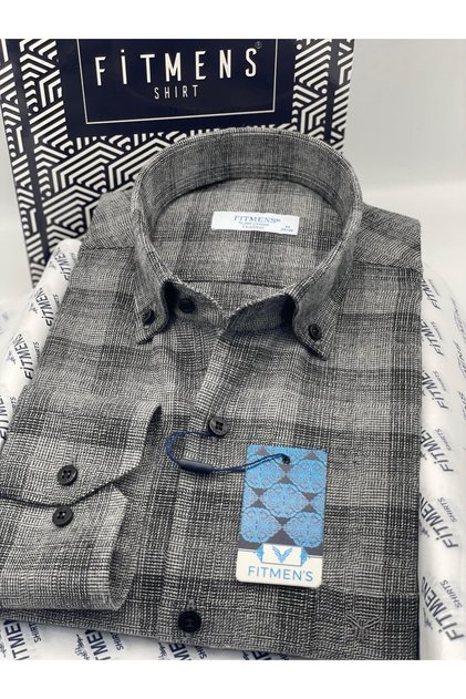 Classic Long Sleeve Winter 100% Cotton Checkered Collar Buttoned Gift Boxed Men's Shirt Fs-003135 - Light L