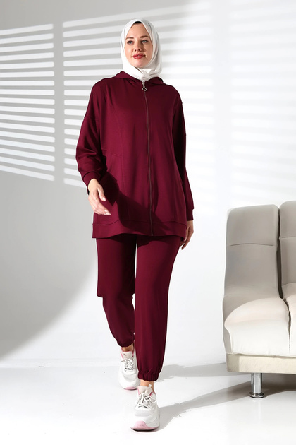 Women's Seasonal Bottom and Top Comfortable Plum Sports Hijab Set