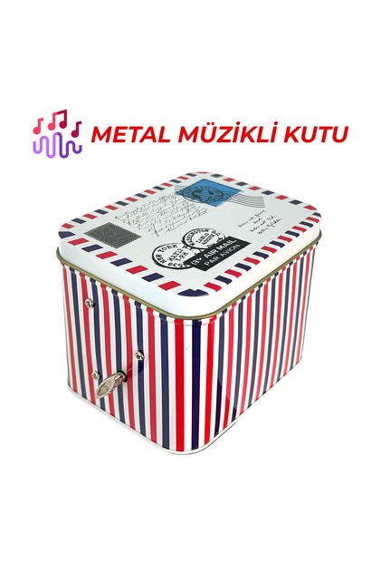Post Card Metal Müzikli Kutu | Kurmalı, Posta Kartı Temalı Dekoratif Hediye Kutusu 10,5x8,5x9 cm