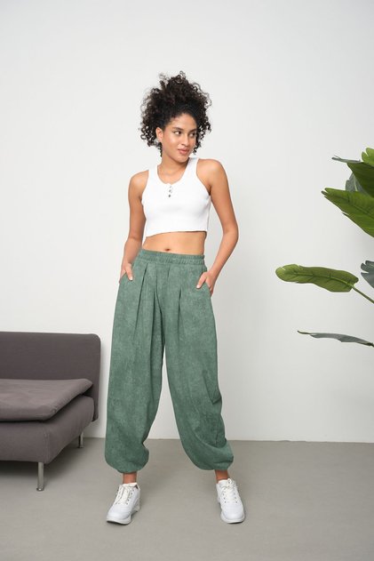 Women's Cupra Fabric Baggy Shalwar Trousers with Pockets