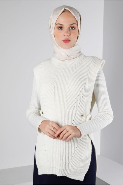 YANLARI DÜĞMELİ TRİKO SÜVETER 43245