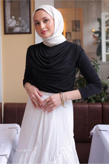 KADIN SİYAH DEGAJE YAKA BLUZ T 4094