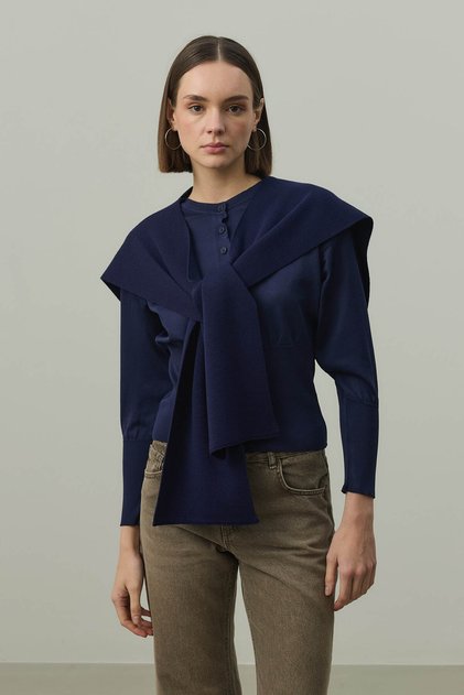 Square Piece Scarf Navy Blue