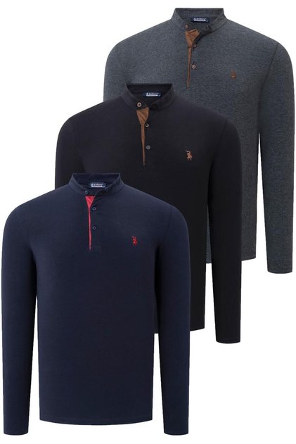 Erkek Pamuklu Sweatshirt 3'lü Set Siyah-Lacivert-Antrasit V4009