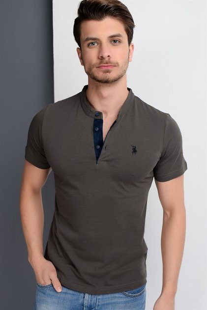 Men's Polo Collar Regular Fit Cotton T-Shirt Khaki T8560