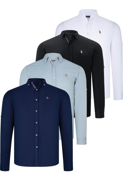 Men's Cotton Shirt Set of 4 Black-White-Navy Blue-Water Green G674