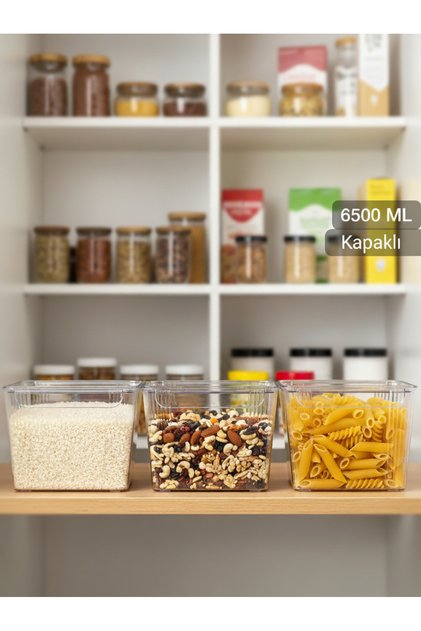 3'lü Kapaklı Şeffaf Buzdolabı Organizeri ve Saklama Kabı 6500ML