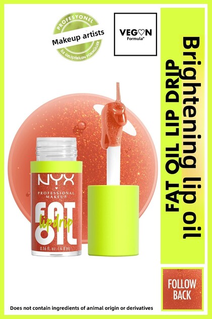 Nyx, Fat Oil Lip Drip, Vegan, Λάδι Χειλιών για Υψηλή Λάμψη, Follow Back, 4,8 ml