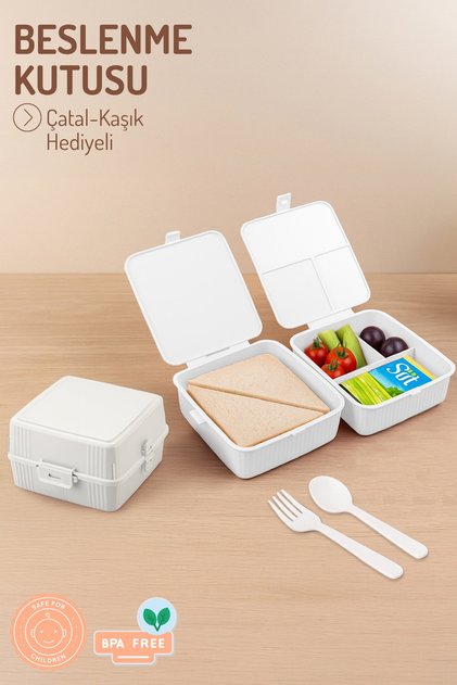 4 Compartment Layered Lunch Box - with Fork-Spoon Gift