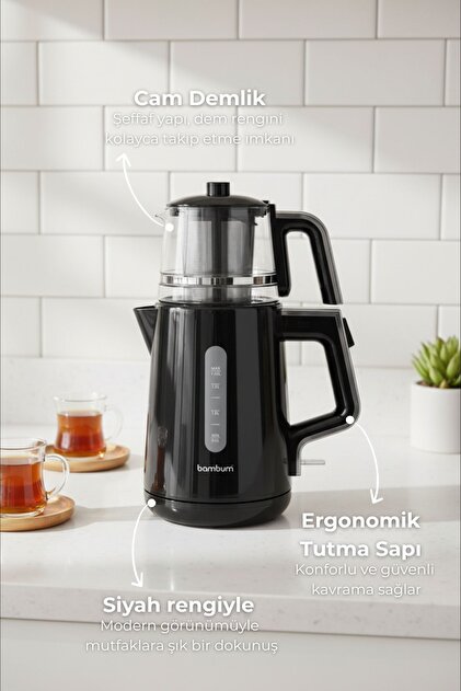 Bambum Teatech Cam Demlikli Çay Makinası Su Isıtıcı Kettle