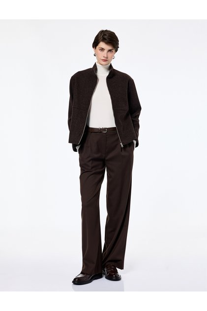 Regular Fit Long Sleeve Zippered Mock Neck Cashmere Jacket