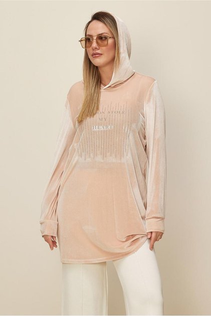 Stone Detail Velvet Tracksuit Tunic 43451