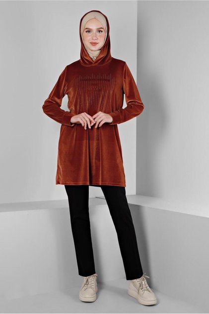 Stone Detail Velvet Tracksuit Tunic 43451