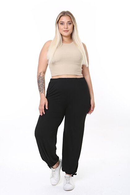 Pantaloni largi de damă, mărime mare - Negru