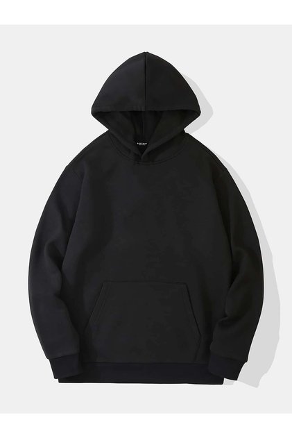 Unisex Oversize Basic Solid Color Hooded Fleece Sweatshirt – Black